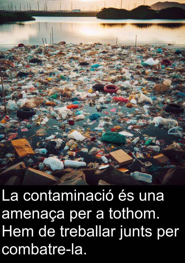 treballar: La contaminació és una amenaça per a tothom. Hem de treballar junts per combatre-la.