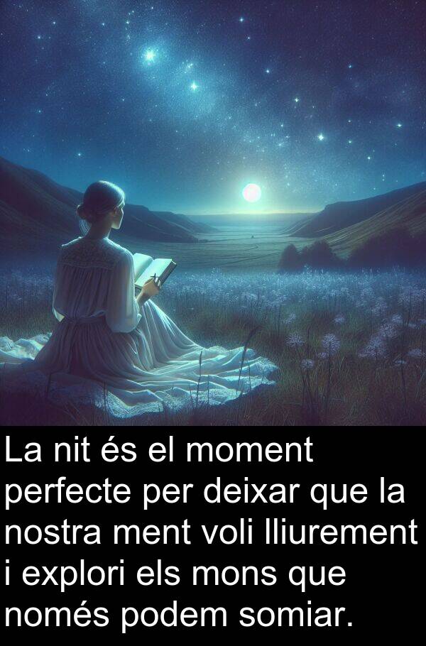 somiar: La nit és el moment perfecte per deixar que la nostra ment voli lliurement i explori els mons que només podem somiar.