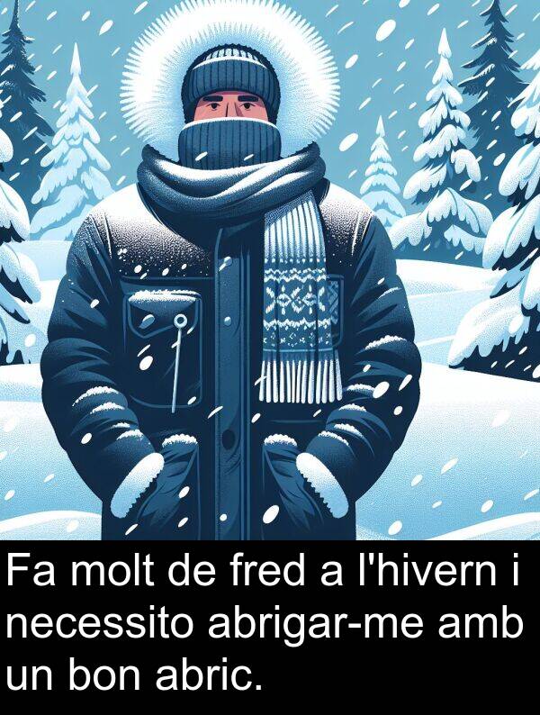 fred: Fa molt de fred a l'hivern i necessito abrigar-me amb un bon abric.