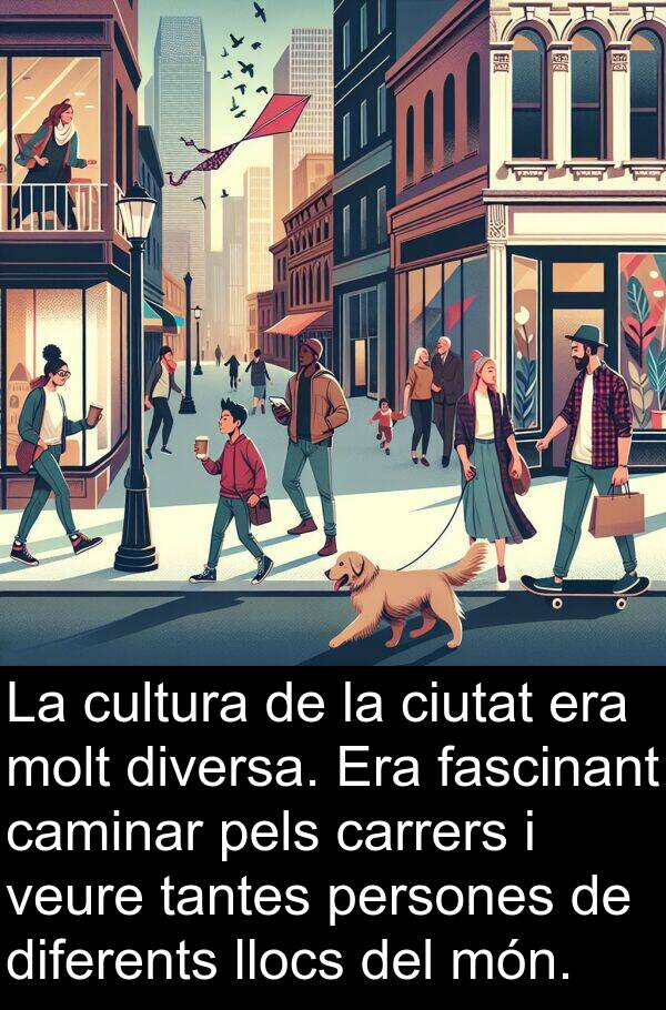 llocs: La cultura de la ciutat era molt diversa. Era fascinant caminar pels carrers i veure tantes persones de diferents llocs del món.
