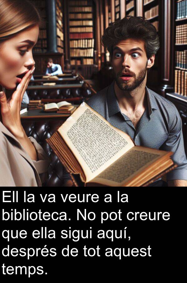 sigui: Ell la va veure a la biblioteca. No pot creure que ella sigui aquí, després de tot aquest temps.