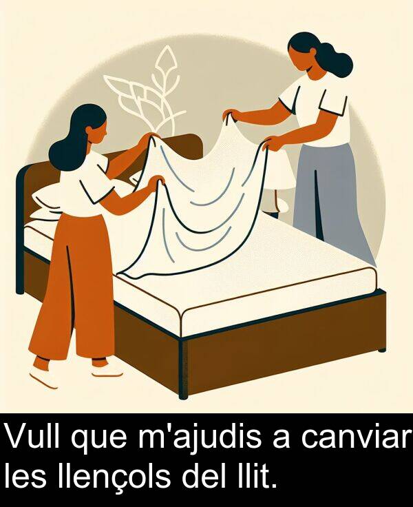 canviar: Vull que m'ajudis a canviar les llençols del llit.