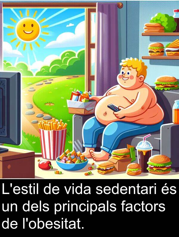 sedentari: L'estil de vida sedentari és un dels principals factors de l'obesitat.