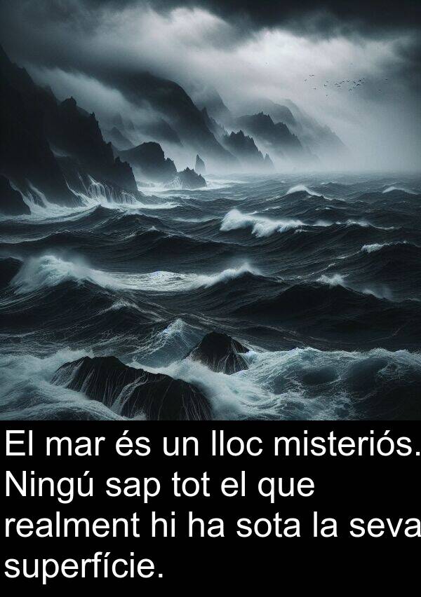 misteriós: El mar és un lloc misteriós. Ningú sap tot el que realment hi ha sota la seva superfície.