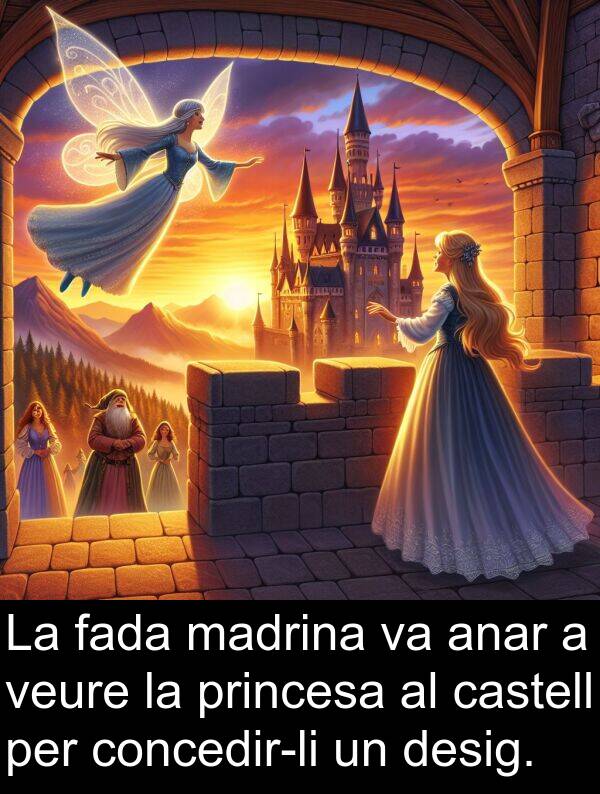 anar: La fada madrina va anar a veure la princesa al castell per concedir-li un desig.