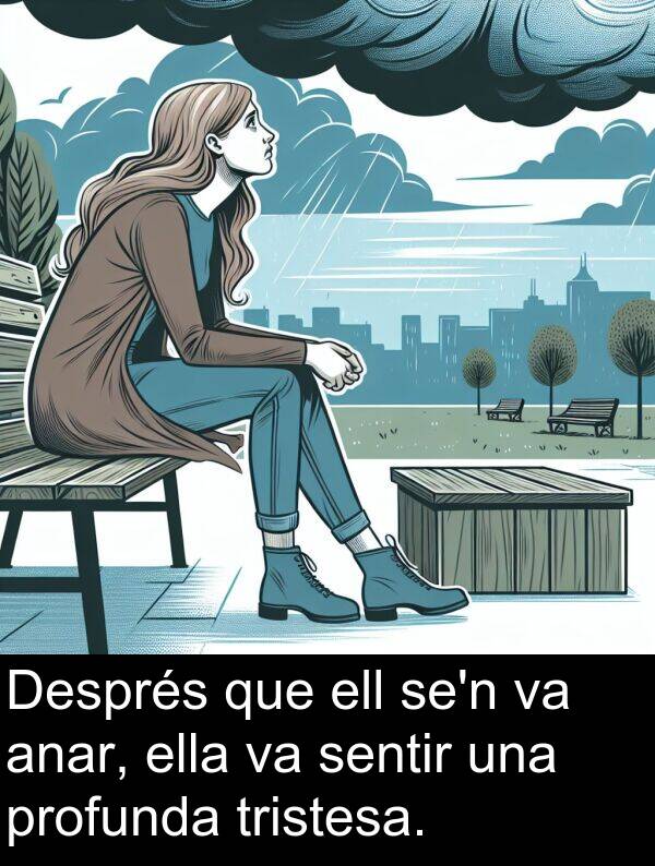 anar: Després que ell se'n va anar, ella va sentir una profunda tristesa.