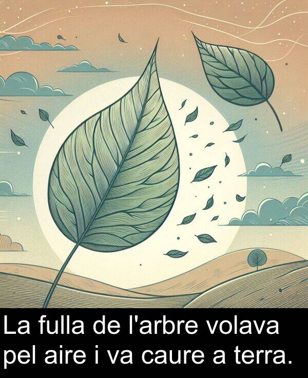 aire: La fulla de l'arbre volava pel aire i va caure a terra.