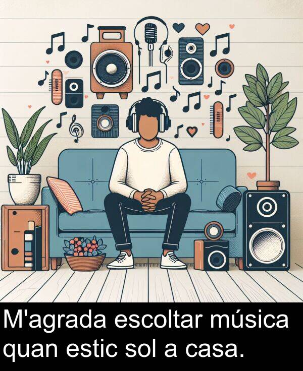 sol: M'agrada escoltar música quan estic sol a casa.