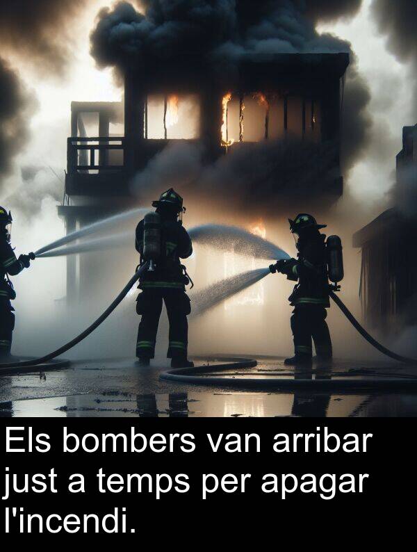 arribar: Els bombers van arribar just a temps per apagar l'incendi.