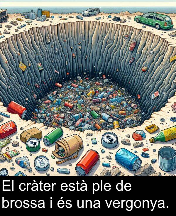 està: El cràter està ple de brossa i és una vergonya.