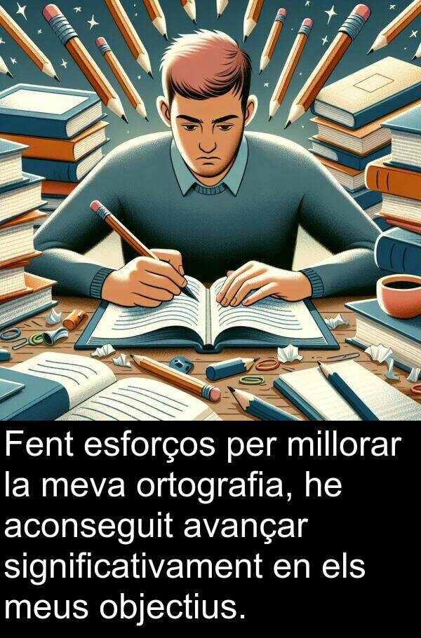 significativament: Fent esforços per millorar la meva ortografia, he aconseguit avançar significativament en els meus objectius.