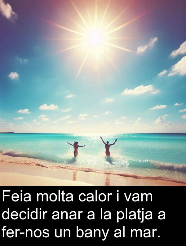 anar: Feia molta calor i vam decidir anar a la platja a fer-nos un bany al mar.