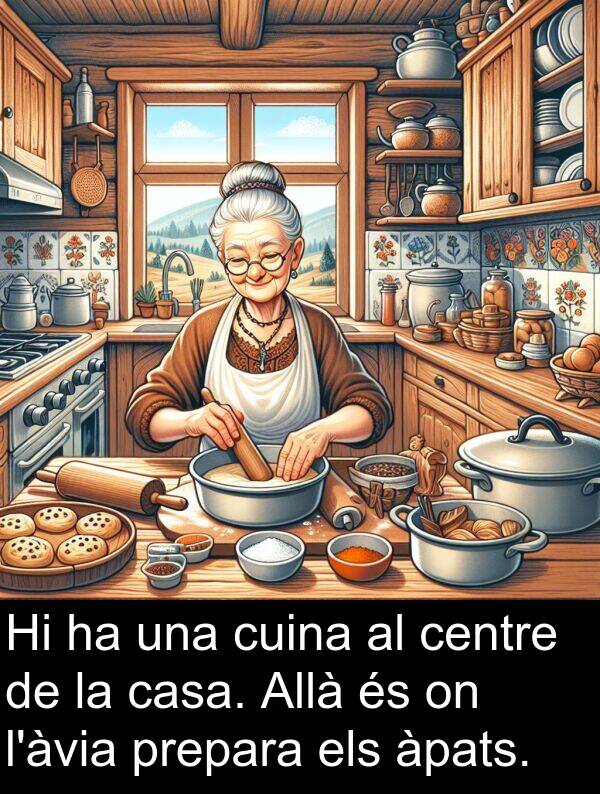 cuina: Hi ha una cuina al centre de la casa. Allà és on l'àvia prepara els àpats.