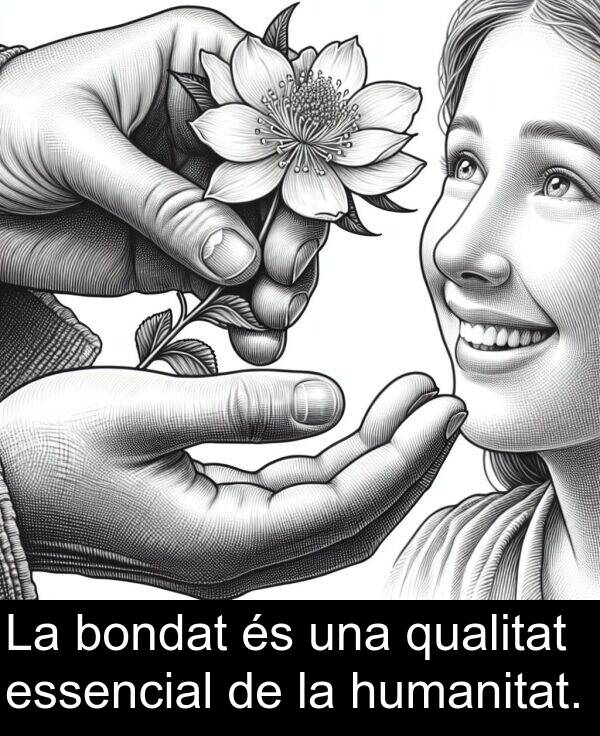 bondat: La bondat és una qualitat essencial de la humanitat.