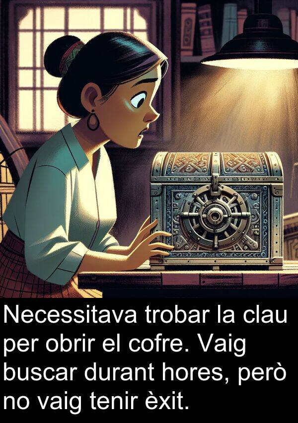 hores: Necessitava trobar la clau per obrir el cofre. Vaig buscar durant hores, però no vaig tenir èxit.