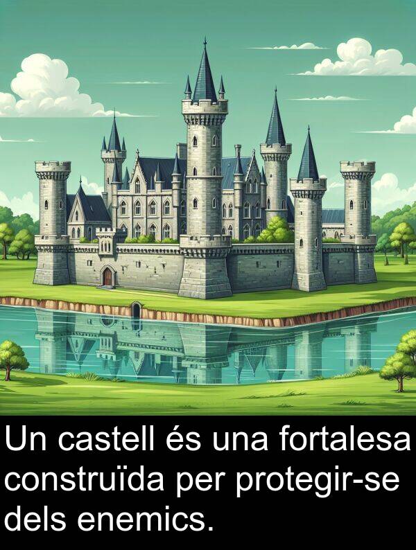 castell: Un castell és una fortalesa construïda per protegir-se dels enemics.