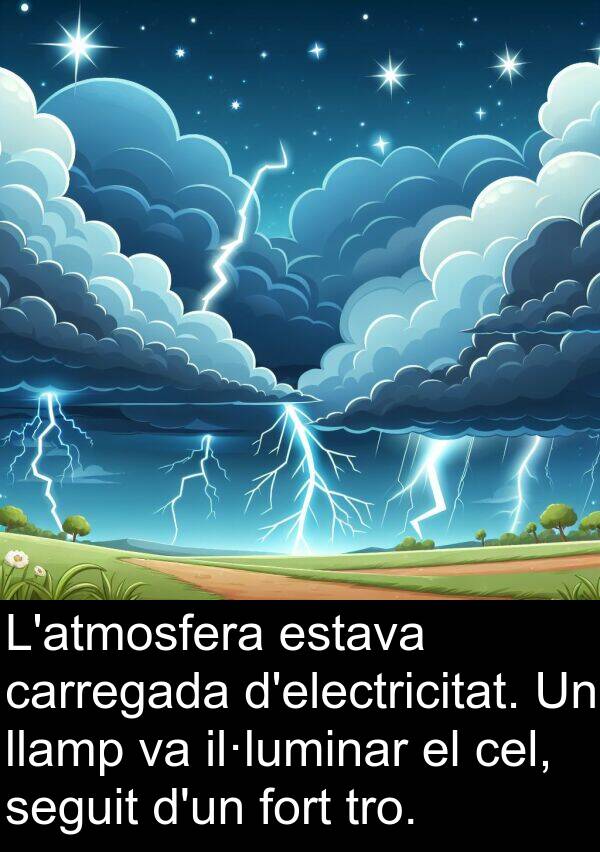 seguit: L'atmosfera estava carregada d'electricitat. Un llamp va il·luminar el cel, seguit d'un fort tro.