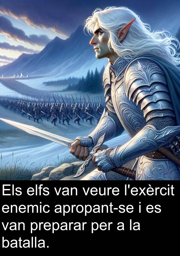 enemic: Els elfs van veure l'exèrcit enemic apropant-se i es van preparar per a la batalla.