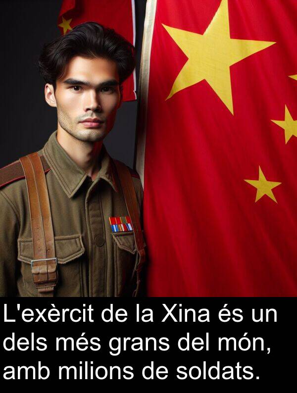 soldats: L'exèrcit de la Xina és un dels més grans del món, amb milions de soldats.