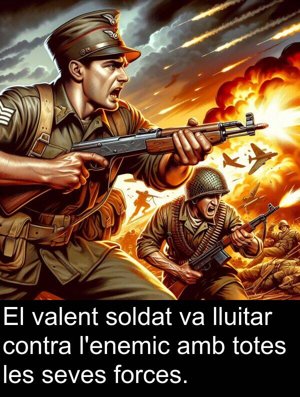 forces: El valent soldat va lluitar contra l'enemic amb totes les seves forces.