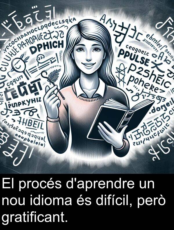 procés: El procés d'aprendre un nou idioma és difícil, però gratificant.