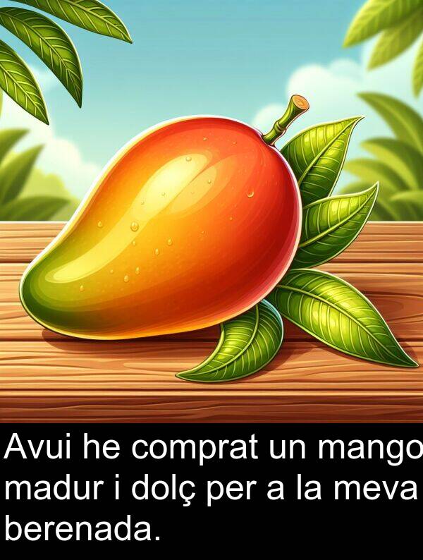 comprat: Avui he comprat un mango madur i dolç per a la meva berenada.