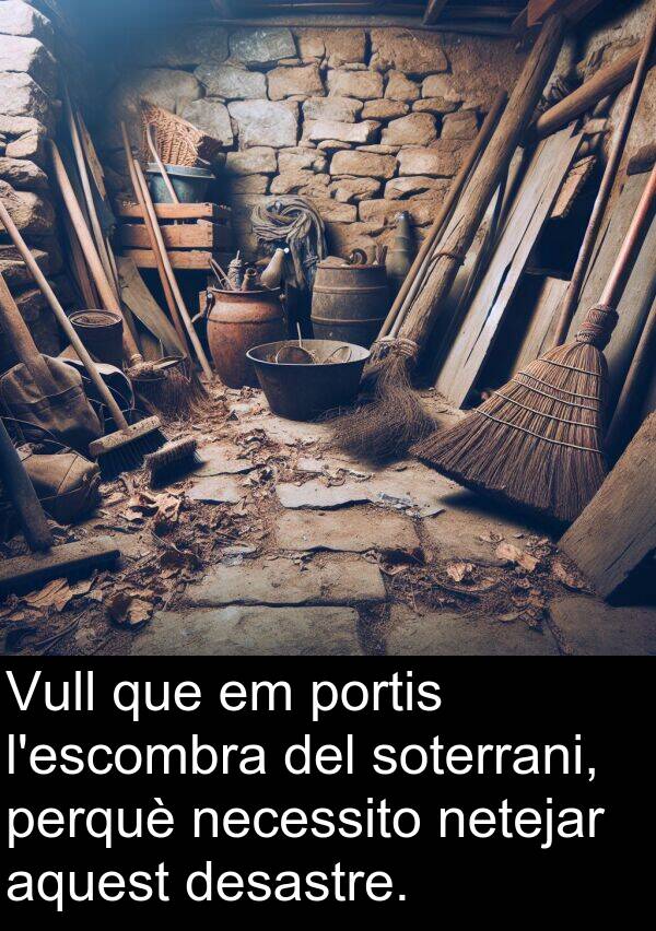 portis: Vull que em portis l'escombra del soterrani, perquè necessito netejar aquest desastre.