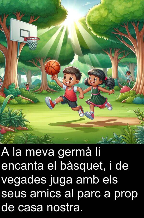amics: A la meva germà li encanta el bàsquet, i de vegades juga amb els seus amics al parc a prop de casa nostra.