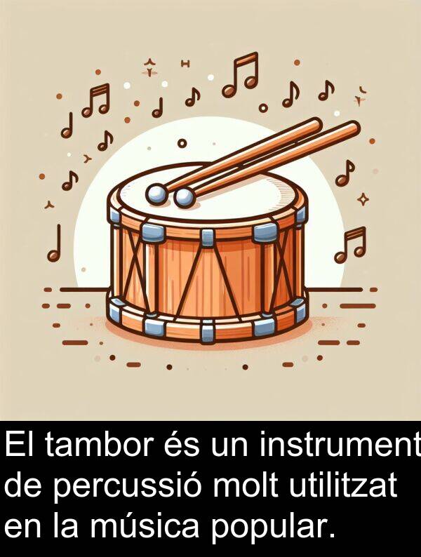 tambor: El tambor és un instrument de percussió molt utilitzat en la música popular.