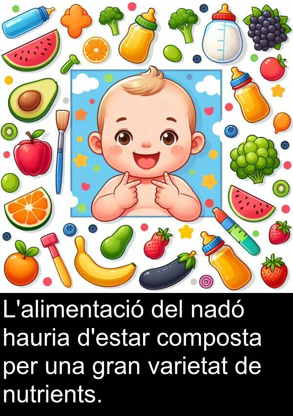 nutrients: L'alimentació del nadó hauria d'estar composta per una gran varietat de nutrients.