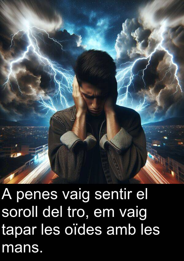 tapar: A penes vaig sentir el soroll del tro, em vaig tapar les oïdes amb les mans.