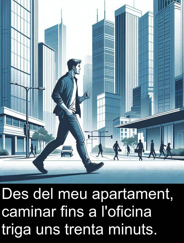caminar: Des del meu apartament, caminar fins a l'oficina triga uns trenta minuts.