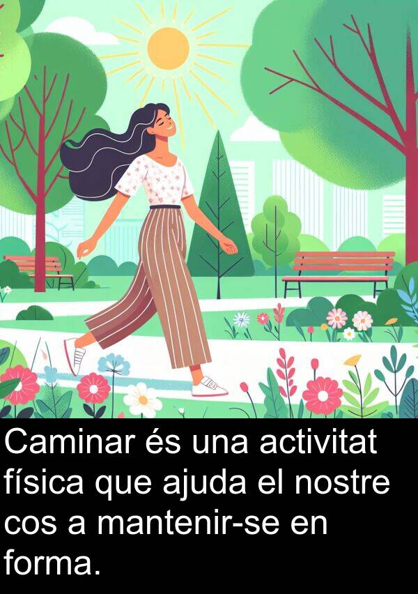 forma: Caminar és una activitat física que ajuda el nostre cos a mantenir-se en forma.