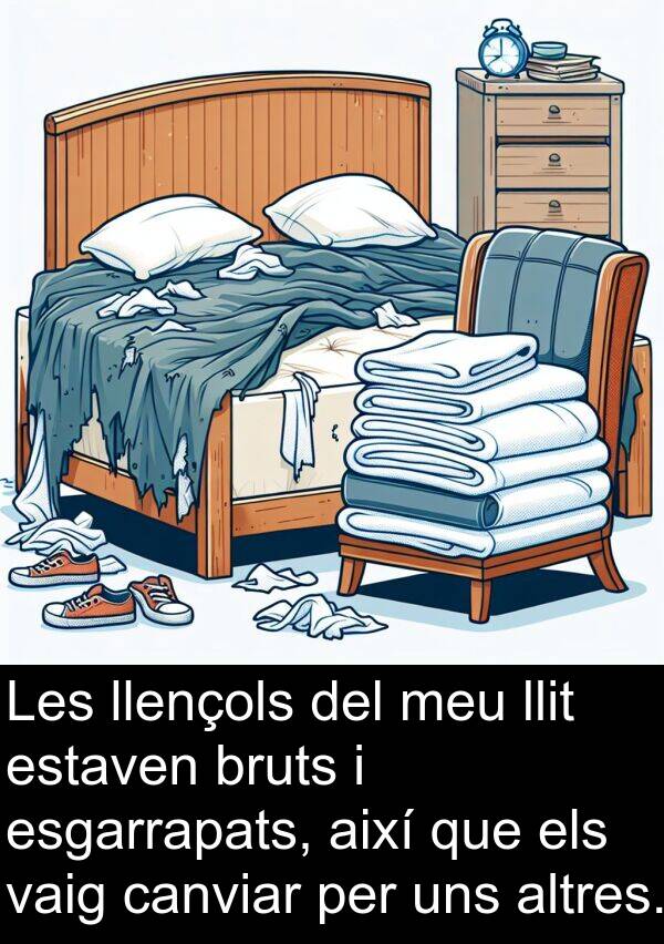 estaven: Les llençols del meu llit estaven bruts i esgarrapats, així que els vaig canviar per uns altres.