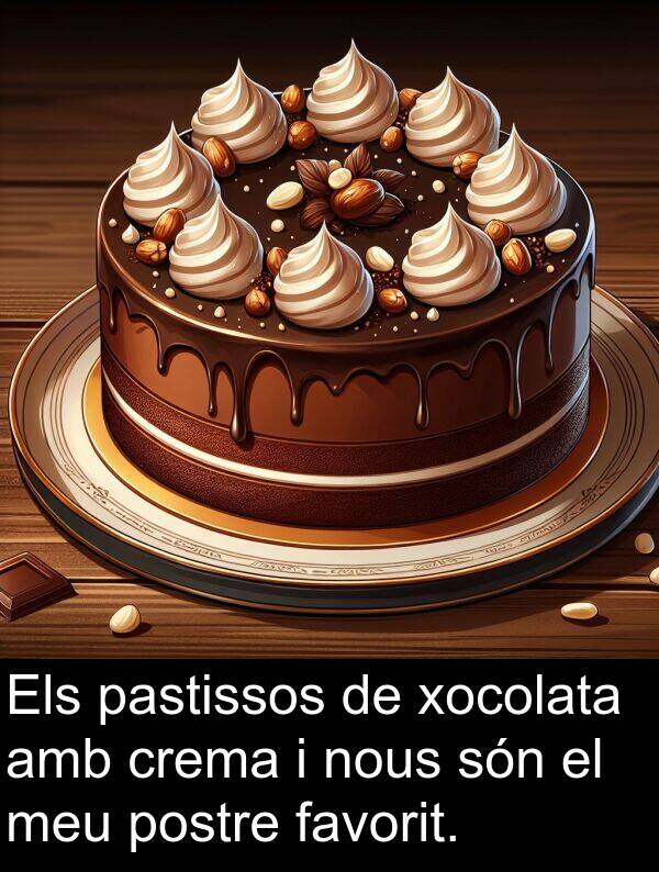 nous: Els pastissos de xocolata amb crema i nous són el meu postre favorit.