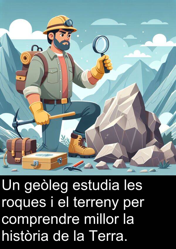 terreny: Un geòleg estudia les roques i el terreny per comprendre millor la història de la Terra.