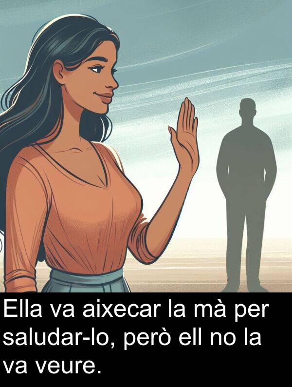 ell: Ella va aixecar la mà per saludar-lo, però ell no la va veure.