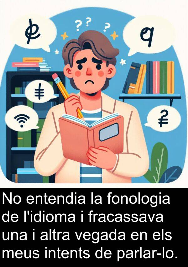 entendia: No entendia la fonologia de l'idioma i fracassava una i altra vegada en els meus intents de parlar-lo.
