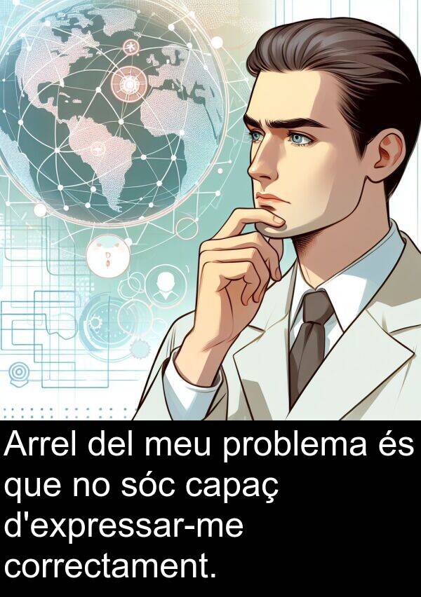 correctament: Arrel del meu problema és que no sóc capaç d'expressar-me correctament.