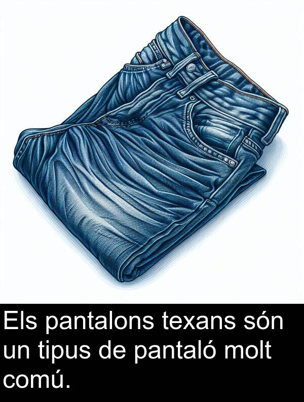 comú: Els pantalons texans són un tipus de pantaló molt comú.