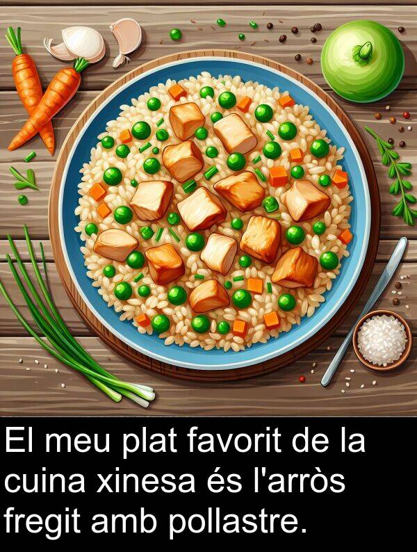 fregit: El meu plat favorit de la cuina xinesa és l'arròs fregit amb pollastre.
