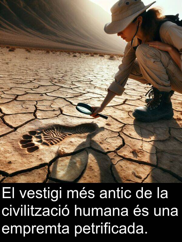 humana: El vestigi més antic de la civilització humana és una empremta petrificada.
