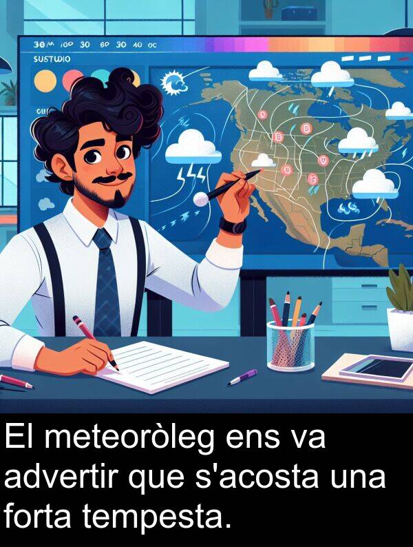 tempesta: El meteoròleg ens va advertir que s'acosta una forta tempesta.