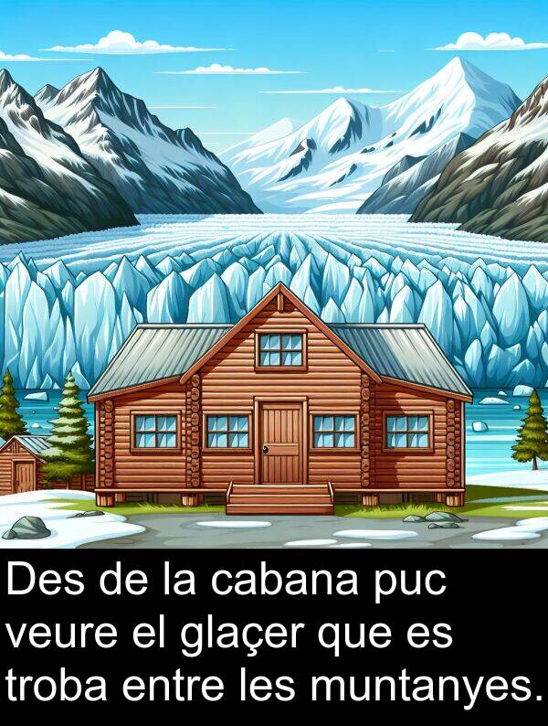 muntanyes: Des de la cabana puc veure el glaçer que es troba entre les muntanyes.
