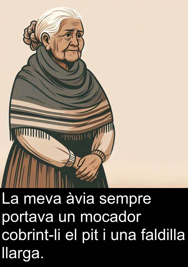 faldilla: La meva àvia sempre portava un mocador cobrint-li el pit i una faldilla llarga.