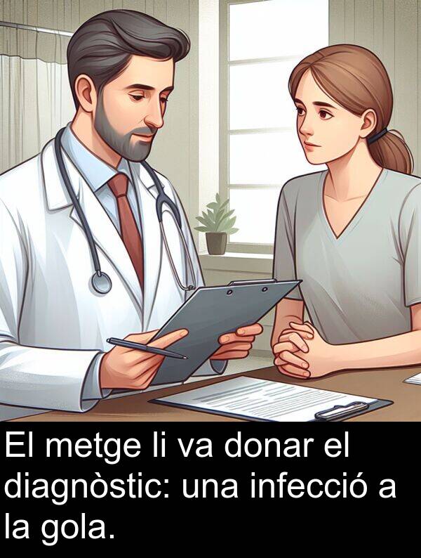 diagnòstic: El metge li va donar el diagnòstic: una infecció a la gola.
