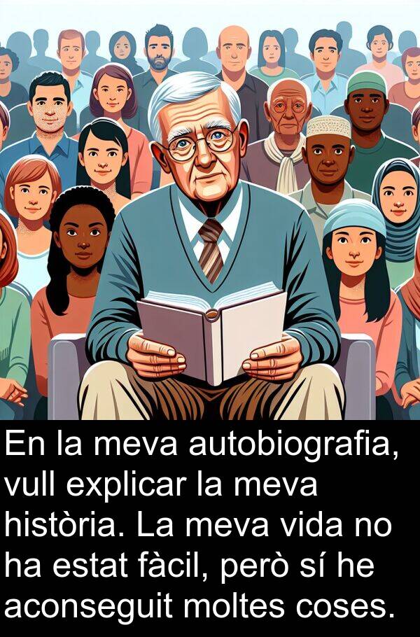 explicar: En la meva autobiografia, vull explicar la meva història. La meva vida no ha estat fàcil, però sí he aconseguit moltes coses.