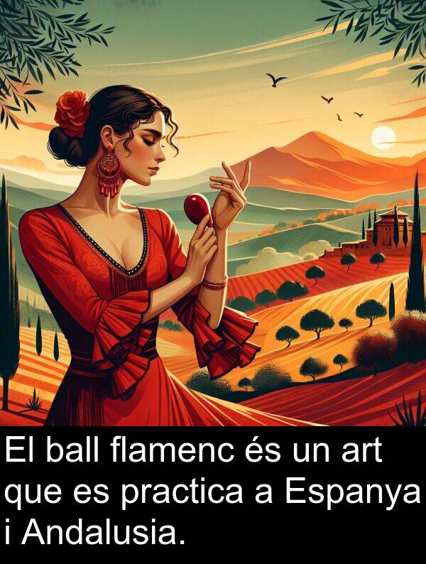 flamenc: El ball flamenc és un art que es practica a Espanya i Andalusia.