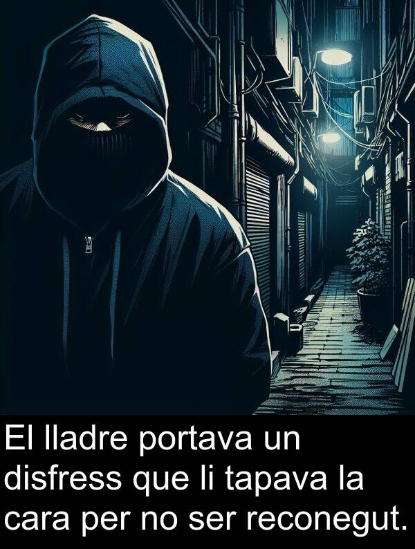 cara: El lladre portava un disfress que li tapava la cara per no ser reconegut.