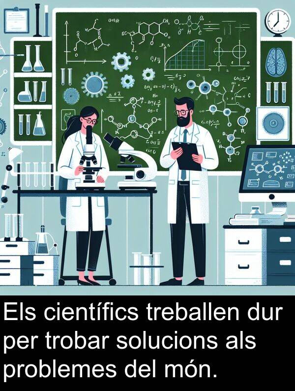 treballen: Els científics treballen dur per trobar solucions als problemes del món.